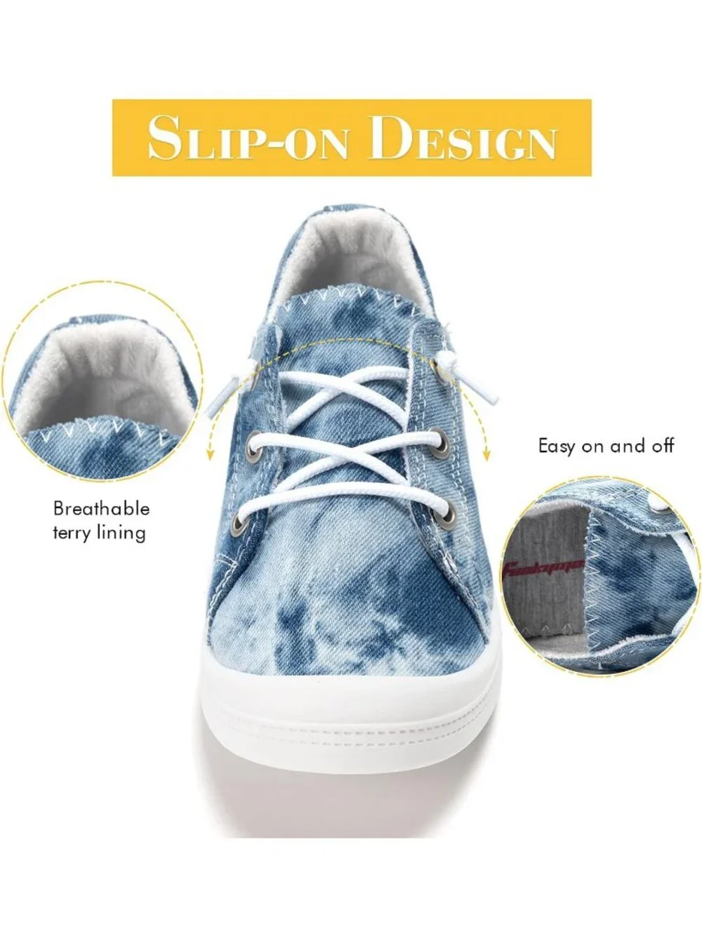 Women's Washed Denim Comfortable Lace-Up Flat Breathable Walking Casual Sneakers